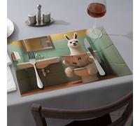 Table Runner A Llama is Reading A Newspaper in The Bathroom Dining Place Mats Strawberry Rug Easter Placemats(6PCS)