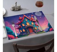 Table Runner A Whimsical, Fairy-Tale House With Glowing Windows And Vibrant Flowers Dining Place Mats Table Cloth Kitchen And Dining(6PCS)