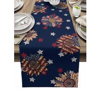 Table Runner Abstract Sunflower Stars and Stripes Table Runners for Dining Room Patriotic Flowers Kitchen Dining Table Decoration for Home Party Decor 13x72 Inch