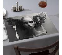 Table Runner Angel with Wings Black and White Sculpture Dining Place Mats Strawberry Rug Easter Placemats(1PCS)
