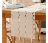 Table Runner Beige Macrame Boho Cotton Flax Table Runner 30 x 200 cm Crochet Lace Mesh Country House Style Washable Runner Table Woven Bohemian Decoration for Kitchen Wedding Tabletop Decor