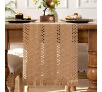 Table Runner Brown 30 x 140 cm Boho Decoration with Macrame Tassels Cotton and Linen Tablecloth for Dining Table Kitchen for Weddings Rustic Country Style Washable Natural Colours