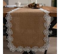 Table Runner Burlap Table Runner Hessian Natural Jute Roll with Lace Farmhouse Decor Woven Fabric Sewed Edge for Wedding Country Placemat(K,30*300cm)