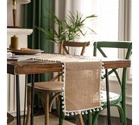 Table Runner Burlap Table Runner Hessian Natural Jute Roll with Lace Farmhouse Decor Woven Fabric Sewed Edge for Wedding Country Placemat(F,30*200cm)