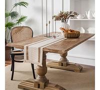 Table Runner Burlap Table Runner Hessian Natural Jute Roll with Lace Farmhouse Decor Woven Fabric Sewed Edge for Wedding Country Placemat(F,30-220CM)