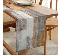 Table Runner Cotton Linen Accent Brown and Grey Thicken Decorative Cloth for Party Dinner Holidays Kitchen Banquet Restaurant Outdoors 33 cm x 183 cm Machine Washable