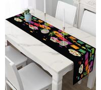 Table Runner Day of the Dead Skull Table Cover, Cotton Linen Mexican Garland Dining Decor Festive Flower Table Mat Indoor Outdoor Party Supply 30x120 cm