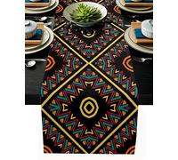 Table Runner Ethnic Style African Retro Brown Rustic Table Runner Home Dining Room Decor Cloth Wedding Christmas Party Runners(WHH03038,33x229cmTable Runner)