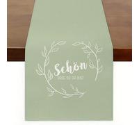 Table Runner Eucalyptus Green - Modern Table Runner Sage Green, Schön dass Du Da Bist for Wedding, Christening, Festive Decoration Party, 35 x 180 cm