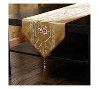 Table Runner For Holiday Imitation Silk Fabric Table Runners Handmade Cloth For Fall And Thanksgiving Party Decoration Everyday Use(Gold,32X180CM)