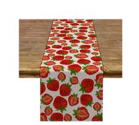 Table Runner Fruit Print Dessert Table Table Mat Linen Table Flag Kitchen Decoration-Big Strawberry-33*230Cm