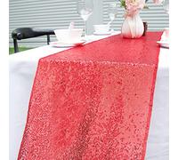 Table Runner Glitter Round Sequins Fabric for Wedding Birthday Party Baby Showers Table Cloth Decoration 30 x 270 cm(Red 1pack)