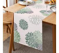 Table Runner Green Grey Linen Dahlia Flower 33 x 183 cm Table Runners Attractive Farmhouse Floral Center Table Decor Spring Summer Table Runner for Living Room Home Dining Party Entrance