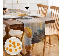 Table Runner Grey Ginkgo Leaf 33x183cm Linen Waterproof Teal Green Gold Leaves Table Runner Polyester Rectangular Table Runners for Outdoor Indoor Living Room Dining Party Entrance Patio