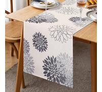 Table Runner Grey Modern Flowers 40 x 140 cm Light Grey Dahlia Beige Table Runner Attractive Farmhouse Table Centre Decor Boho Table Runner for Linen Kitchen Table Decoration Indoor Holiday Party