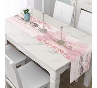 Table Runner Japanese Style Cherry Blossom Table Cover, Cotton Linen Asian Pagoda Dining Decor Watercolor Landscape Table Mat Indoor Outdoor Party Supply 30x120 cm