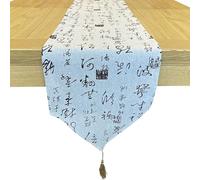 Table Runner Japanese Style Pattern with Tassel, Rustic Burlap Linen Look Table Covering for Kitchen Dining Table Party Decoration, 13x72 inches (Beige)