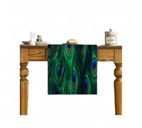 Table Runner Linen Tablecloth Peacock Feather Holiday Party Restaurant Home Kitchen-Blue-33X180Cm