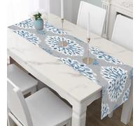 Table Runner Mandala Snowflake Thanksgiving Decor, Antifouling and Waterproof Geometric Five Pointed Star Tablecloth, Indoor Outdoor Scandinavian Floral Dining Table Cover 40x180 cm