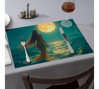 Table Runner Mermaid Under The Full Moon Dining Place Mats Table Cloth Kitchen And Dining(6PCS)