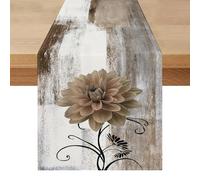 Table Runner Modern Flowers Grey Dahlia Water-Repellent 33 x 183 cm Table Runner Outdoor Weatherproof Table Decoration Summer Washable Oil Painting Table Runner for Dining Room Party Holiday