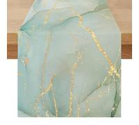 Table Runner Modern Grey Green Marble Golden Texture Abstract Art Multicolored Runner Table Linen Washable Seasonal Kitchen Table Decoration for Dining Room Kitchen Table Bedroom 40 x 200 cm
