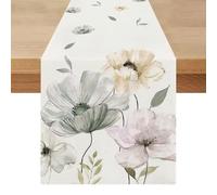 Table Runner Modern Washable 40 x 200 cm Country House Style Linen Table Runner Plants Flowers Tablecloth Decoration Small Natural Kitchen Dining Table Decoration for Living Room Outdoor Spring Summer