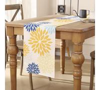 Table Runner Mustard Yellow Navy Blue Flowers Dahlia Table Runner Modern Autumn Seasonal Table Runner Kitchen Table Decoration Tablecloth for Wedding Dining Room Indoor Holiday Party Decor 40 x 140 cm