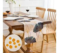 Table Runner Natural Rustic Table Runner Dining Marbling Turquoise Gold Ginkgo Leaf Polyester Farmhouse Style Table Runners for Table Kitchen Holiday Party Home Decor
