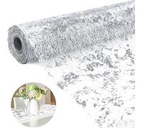 Table Runner, Non-woven Table Ribbon Decoration, Christmas Sparkling Polyester Tulle Ribbon Roll with Gold Foil for DIY Wedding Christmas Table Decor (Bronzing-Silver, 5M)