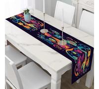 Table Runner Pop Art Cat Thanksgiving Decor, Antifouling and Waterproof Psychedelic Kitten Tablecloth, Indoor Outdoor Graffiti Animal Dining Table Cover 40x180 cm