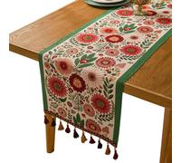 Table Runner,Retro-Luxury Floral Tablecloth with Tassels for Kitchen Dining Table Holiday Decoration
