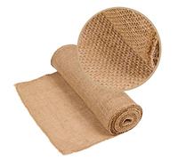 Table Runner, Roll of Jute Canvas, Gold Thread, Stitched Edges, 30 cm x 5 m for Decoration, Wedding, Party, Crafts
