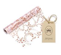 Table Runner Rose Gold Stars, Organza Fabric Roll, 28 cm x 5 m, Copper Metallic Print, Christmas Table Decoration, Wedding, Party