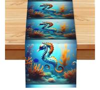 Table Runner, Seabed coral seahorse Print Runner,Seasonal Kitchen & Dining Table Decor for Indoor/Outdoor Parties13x72 In