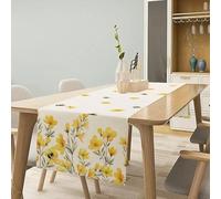Table Runner Summer Floral, Rustic Burlap Linen Look Bee Botanical Pattern Table Covering for Kitchen Dining Table Party Decoration, 13x72 inches (Yellow)