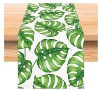 Table Runner Summer Palm Leaf Linen Holiday Party Decor Farmhouse Kitchen Dining Runners Wedding Decorations for The Dining Table(03,180x33cm 70.8x13inch)
