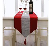 Table Runner Table Runner Rhinestones Diamond Marriage Runners Christmas Home Decoration with Diamante Strip and Tassels, Champagne, 8 Colors(Red,33*180cm)