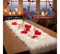 Table Runner, Thanksgiving Modern Small White Fur Table Runners for Party Birthday Christmas Friendsgiving Wedding Dinning Table, Decorative Rug Luxury Faux Fur Runner for Table(11.8x47.2inch)