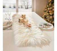 Table Runner, Thanksgiving Modern Small White Fur Table Runners for Party Birthday Christmas Friendsgiving Wedding Dinning Table, Decorative Rug Luxury Faux Fur Runner for Table(11.8x47.2inch)