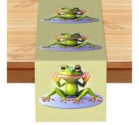Table Runner, The funny frog doing yoga Print Runner,Seasonal Kitchen & Dining Table Decor for Indoor/Outdoor Parties13x72 In