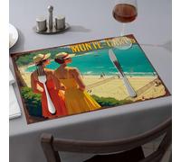 Table Runner Two Women In Vibrant Dresses Admire The Scenic Monte Carlo Beach Dining Place Mats Table Cloth Kitchen And Dining(1PCS)
