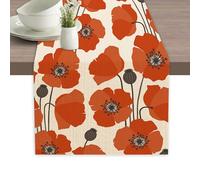 Table Runner Vintage Poppy Flower Table Runners Summer Seasonal Kitchen Dinning Decor for Indoor Outdoor Holiday Home Wedding Party 13x70 Inch