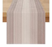 Table Runner Washable 240 x 40 cm Stripes Beige Brown Spring Table Runner Modern Outdoor Linen Look Vintage Country House Style Table Runner Decoration for Kitchen Indoor Holiday Table Decoration