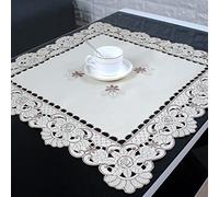 Table Runner White Embroidered Lace Table Cloth Floral Tablecloth Wedding Party Satin Fabric - (square 60*60cm)