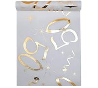 Table Runner White / Gold 50 Years 30 cm x 5 m Decorative Fabric Banner Table Runner
