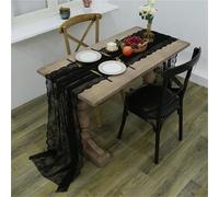 Table Runner White Lace Table Runner With Tassels Vintage Elegant Floral Small Coffee Dressing Embroidered Decoration For Wedding Festival Center Home Desk(Nero)