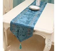 Table Runner with Tassels 32×200Cm Tablecloth Blue Beaded European Style Velvet Luxury Wedding Decor Table Decor Elegant for Home Dining Indoor Outdoor Parties Picnic Table Decorations