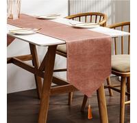 Table Runner with Tassels Spill-proof Machine Washable Luxury Home Table Decorative Dresser Scarves for Dining Kitchen Party Banquets Wedding Birthday (Blood Orange, 35 x 240 cm)