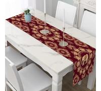 Table Runner Wrinkle Resistant Asian Elephant Tablecloth Bohemian Floral Wedding Table Decor, Home Decor Mandala Totem Party Mats for Everyday Dining Room Decorations 30x240 cm